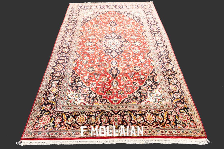 Red-Field Kashan Silk Antique Persian Rug (225×130 cm)