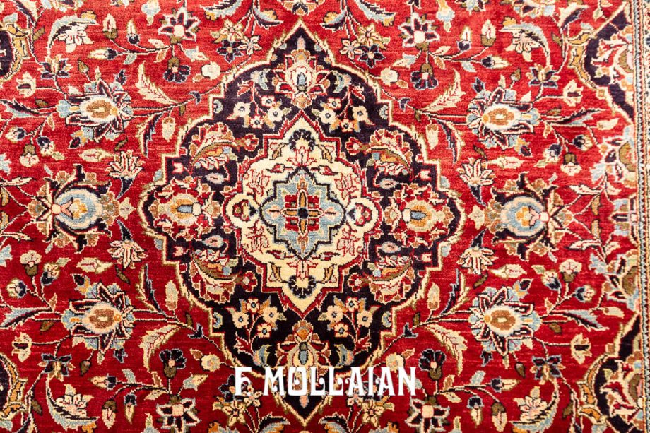 Red-Field Kashan Silk Antique Persian Rug (225×130 cm)