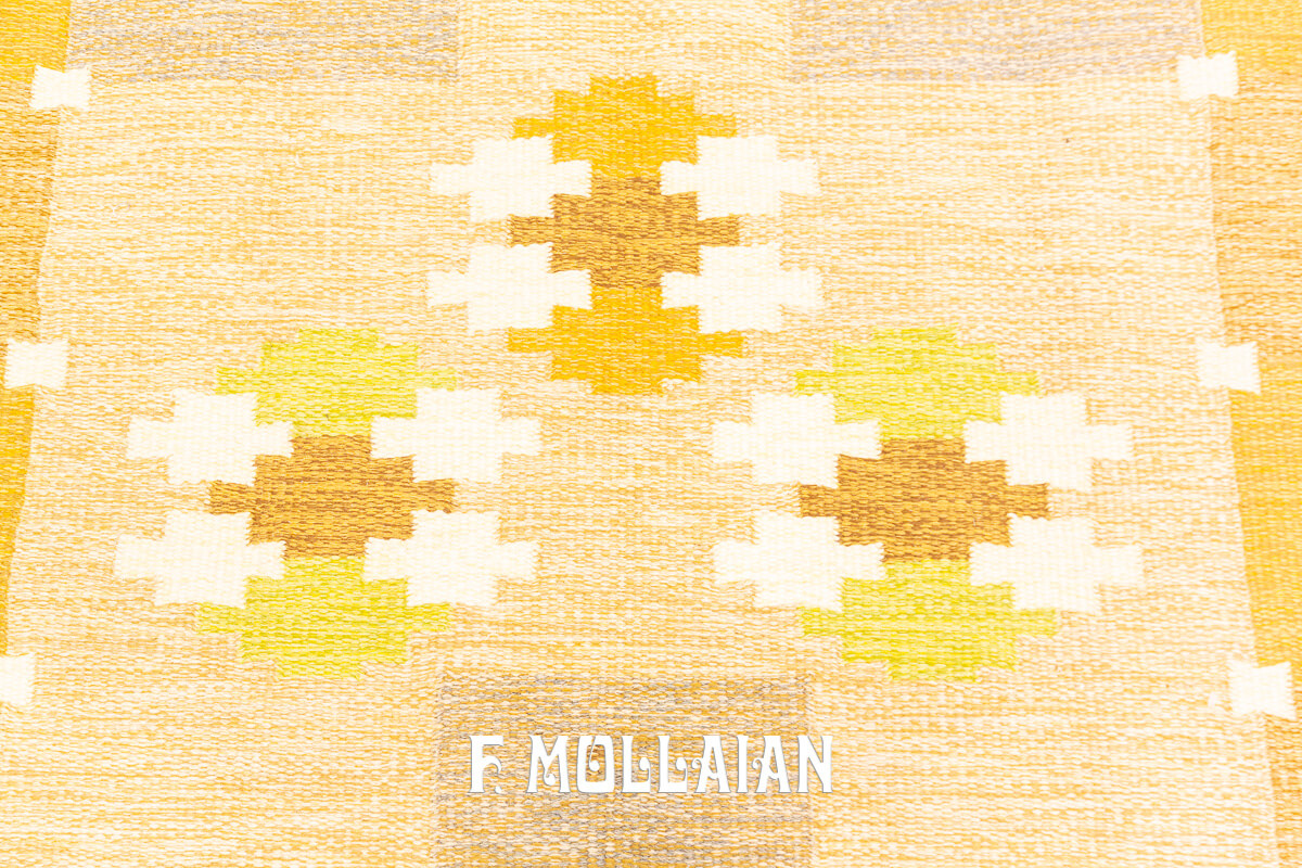 Signed «I S» Flat woven gold color Swedish Rolakan kilim n°:887936
