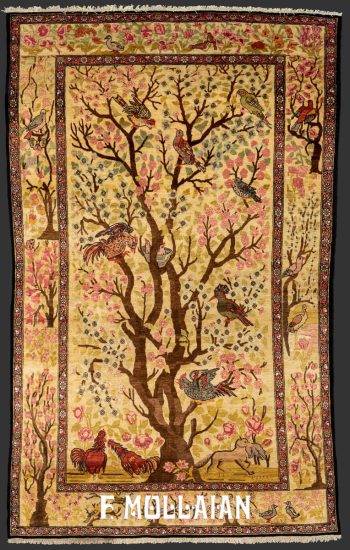 Tree of life design Antique Isfahan Persian Rug (222x136 cm)