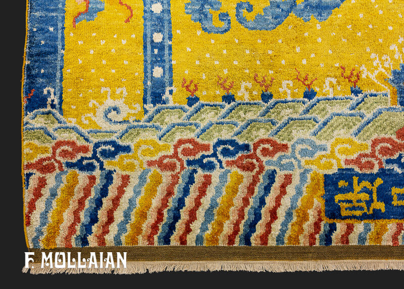 Tapis Chinois Ancien en Soie et Fil de Métal du Palais Impérial n°:42264426