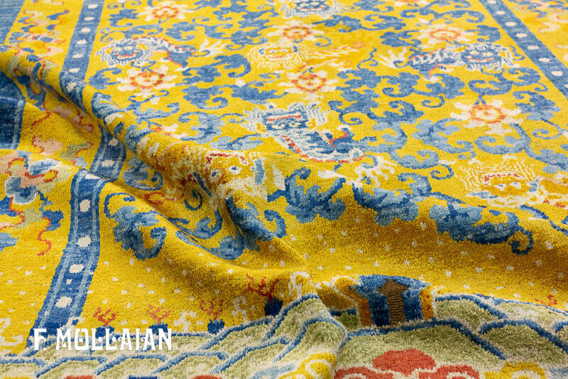 Tapis Chinois Ancien en Soie et Fil de Métal du Palais Impérial n°:42264426