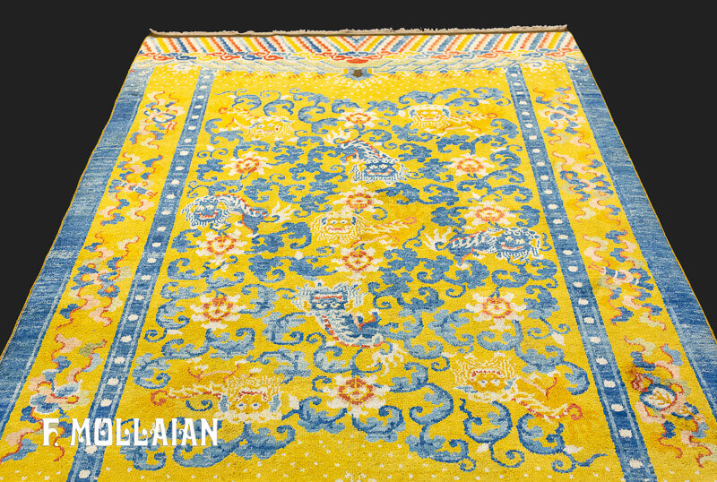 Tapis Chinois Ancien en Soie et Fil de Métal du Palais Impérial n°:42264426