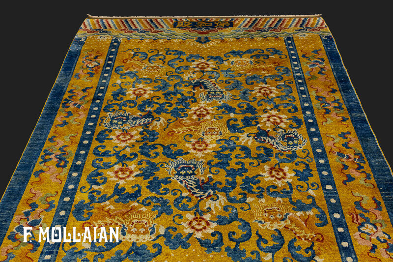 Tapis Chinois Ancien en Soie et Fil de Métal du Palais Impérial n°:42264426