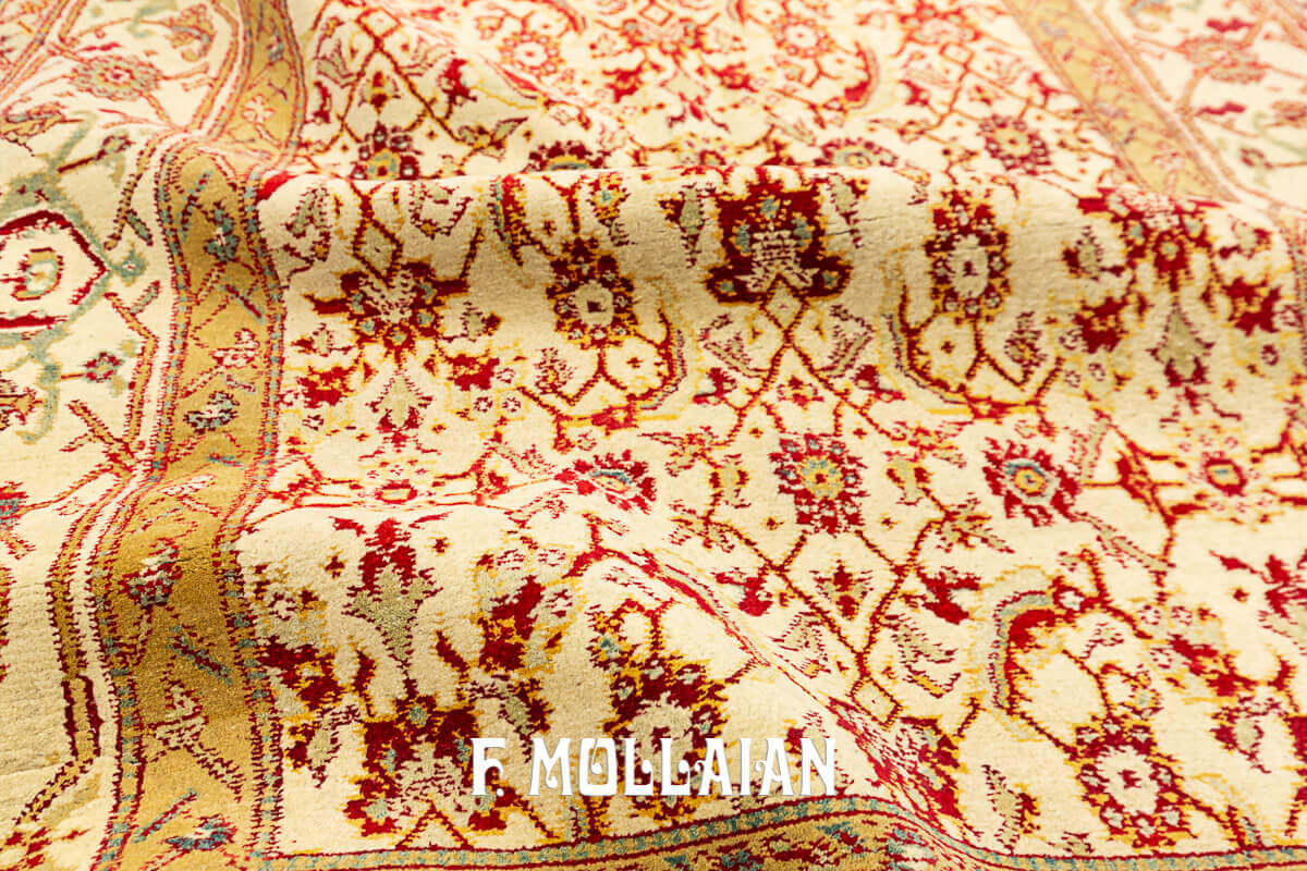 Tappeto Fondo Beige Floreale Tutto Campo Indiano Agra Antico n°:16893202