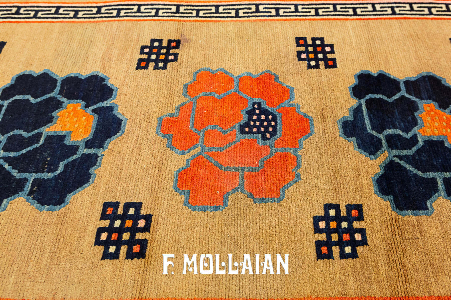 Camel-Color Filed  Hand-knotted Antique Tibetan Rug n°:75987089