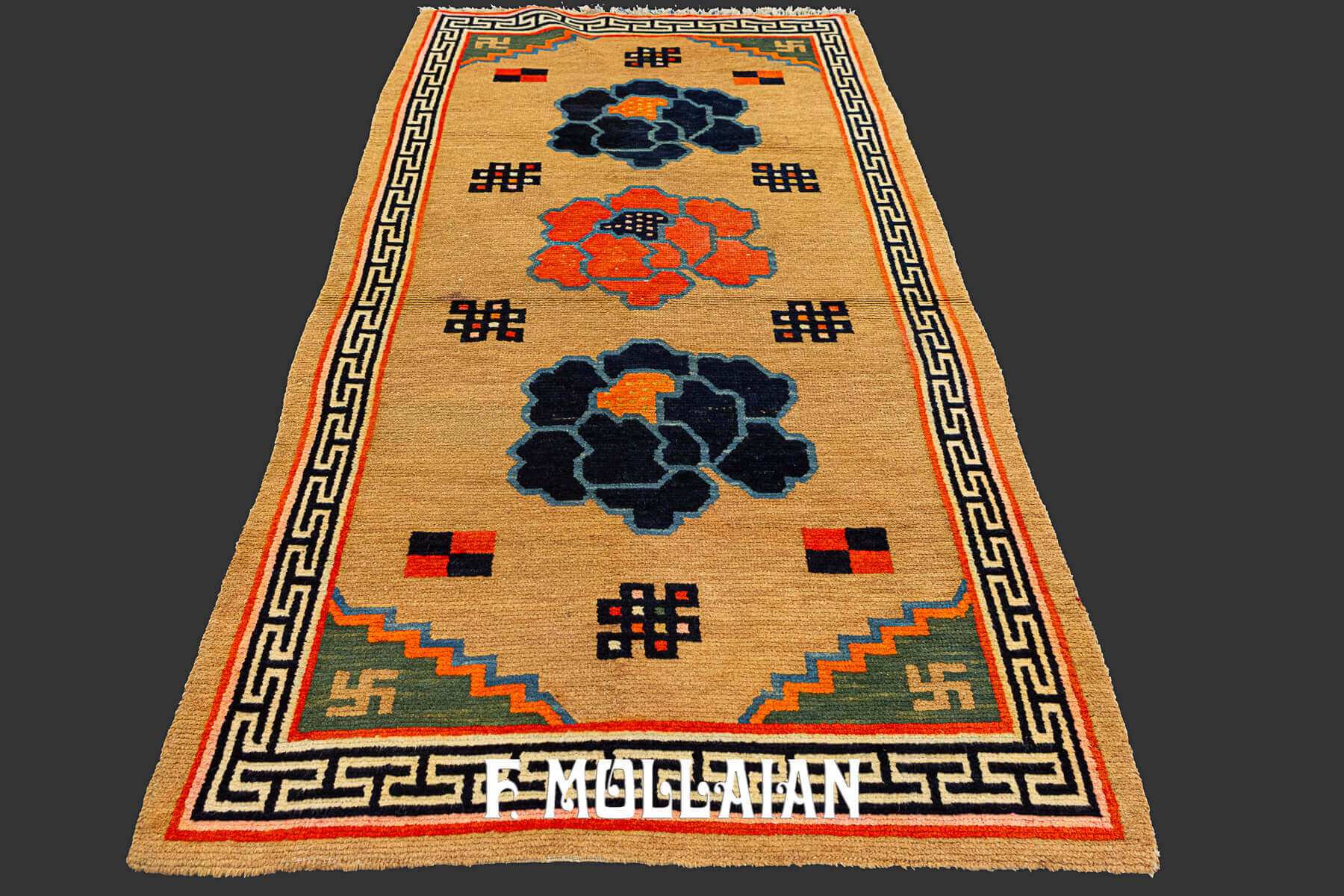 Camel-Color Filed  Hand-knotted Antique Tibetan Rug n°:75987089