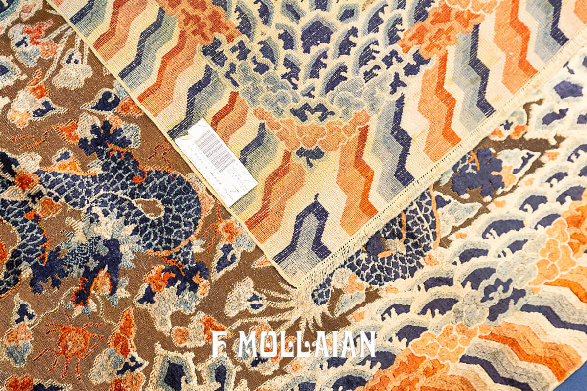 Tapis de Soie et Fil de Métal du Palais Impérial, Motif à Cinq Dragons n°:76413405