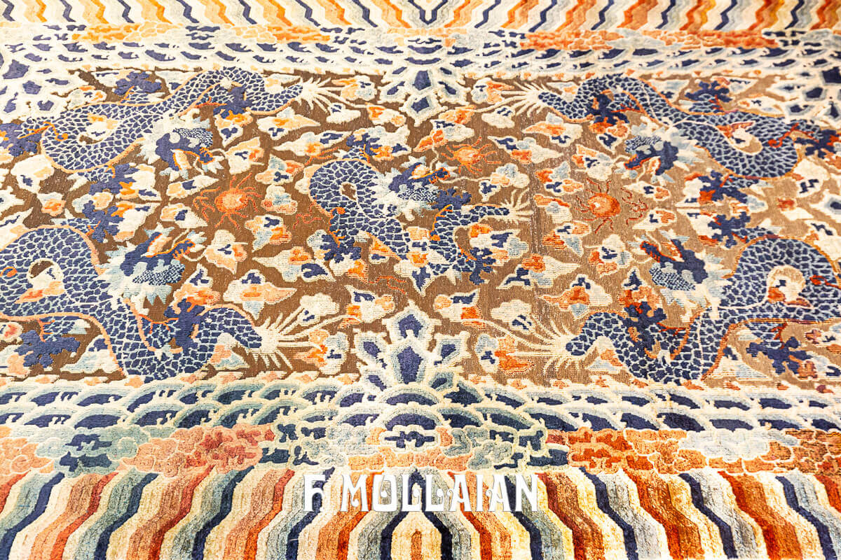 Tapis de Soie et Fil de Métal du Palais Impérial, Motif à Cinq Dragons n°:76413405