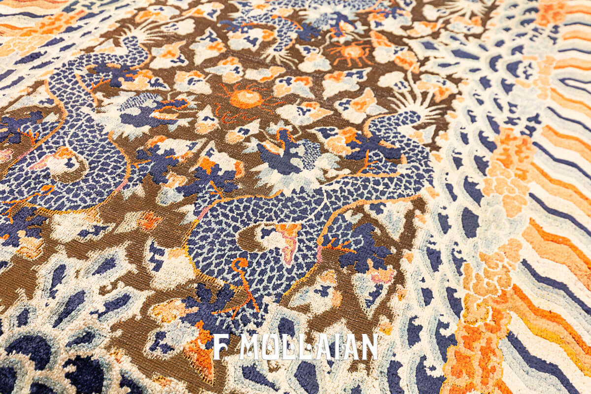 Tapis de Soie et Fil de Métal du Palais Impérial, Motif à Cinq Dragons n°:76413405