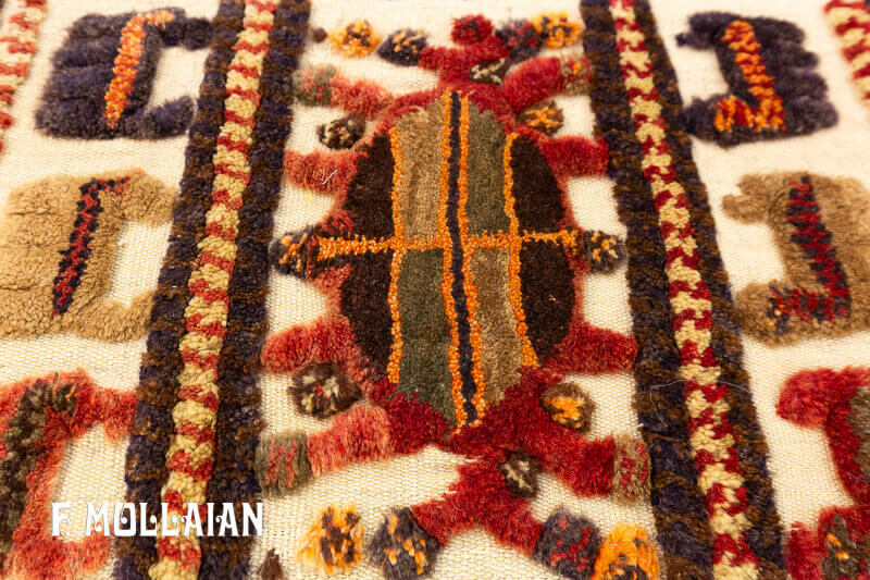 Kilim Persiano (a tessitura piatta) con parte rilievo Raro Bakhtiari Antico n°:20279030