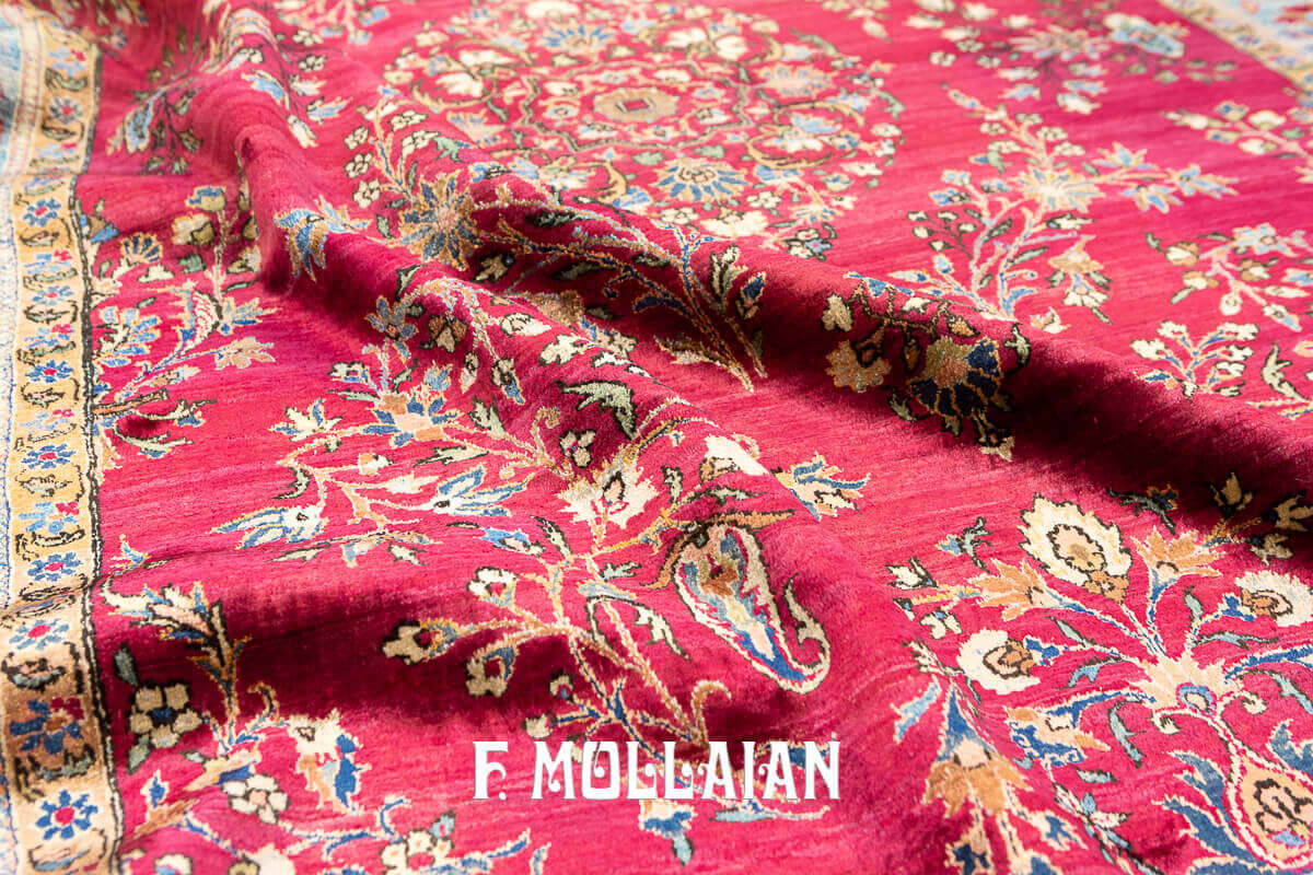Red-Field very fine knotted Persian Kashan Silk Antique Rug n°:83094465