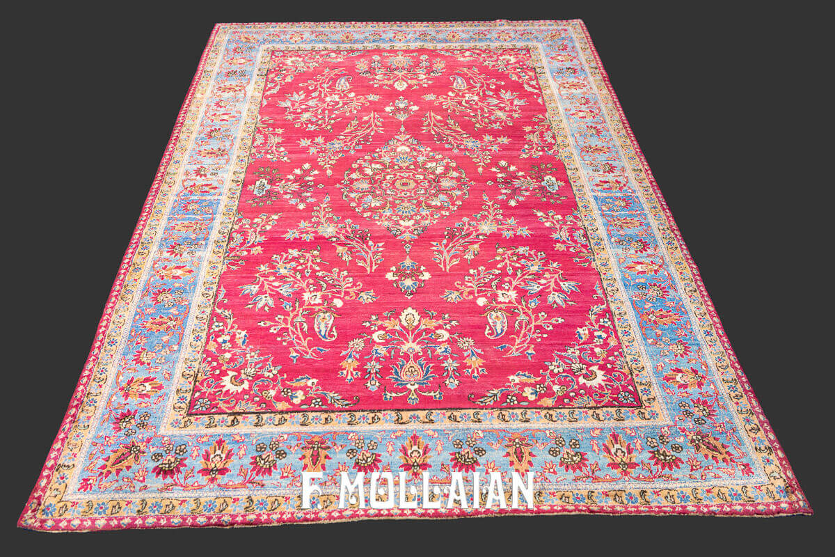 Red-Field very fine knotted Persian Kashan Silk Antique Rug n°:83094465