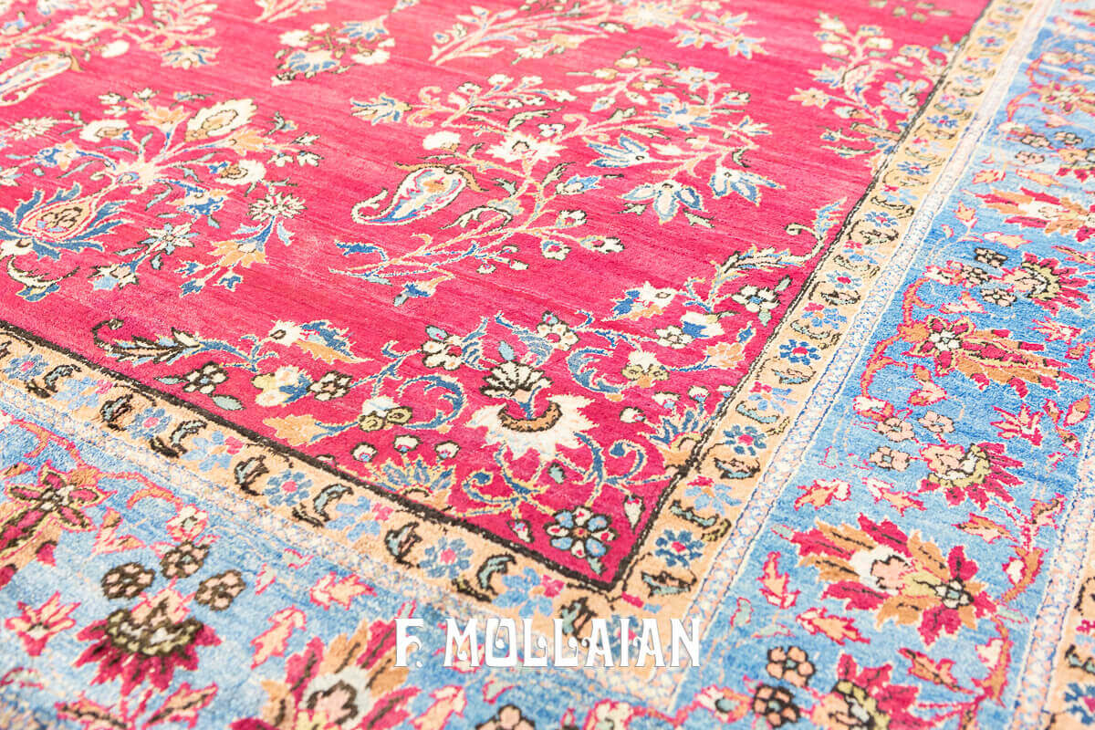 Red-Field very fine knotted Persian Kashan Silk Antique Rug n°:83094465