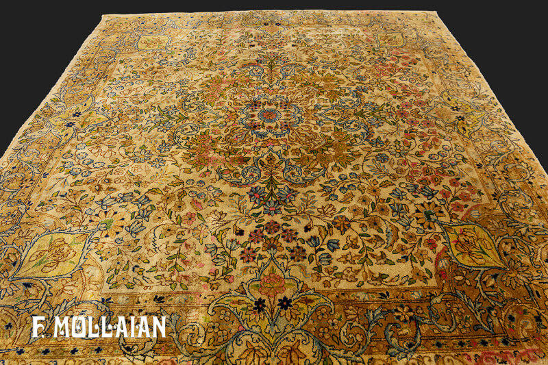 Tapis Persan Antique Kerman de Forme Carrée n°:99378902