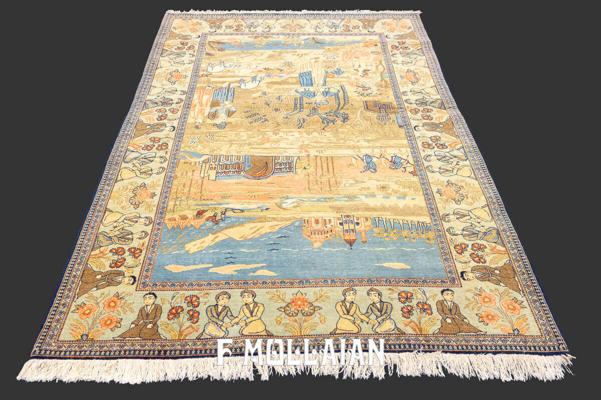 Antique Pictorial (land-scape) Kashan Dabir persian Rug n°:554619