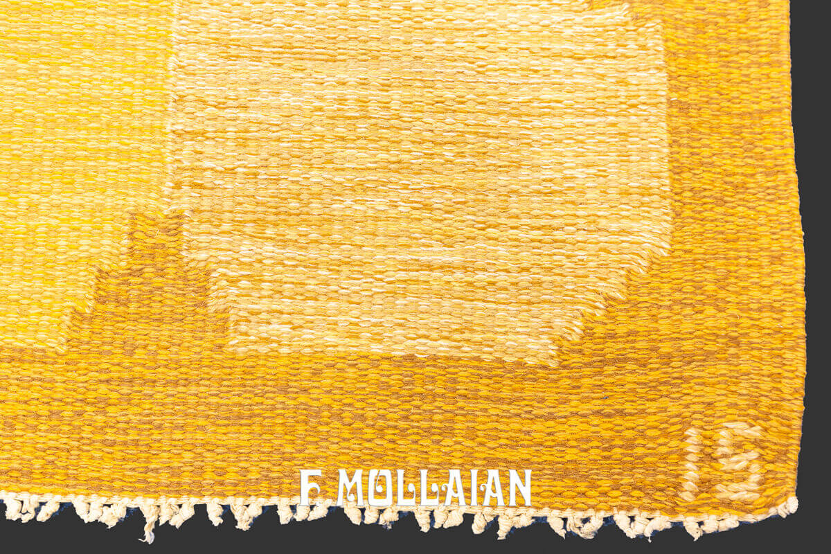 Signed “I S” Flat woven gold color Swedish Rolakan kilim n°:887936