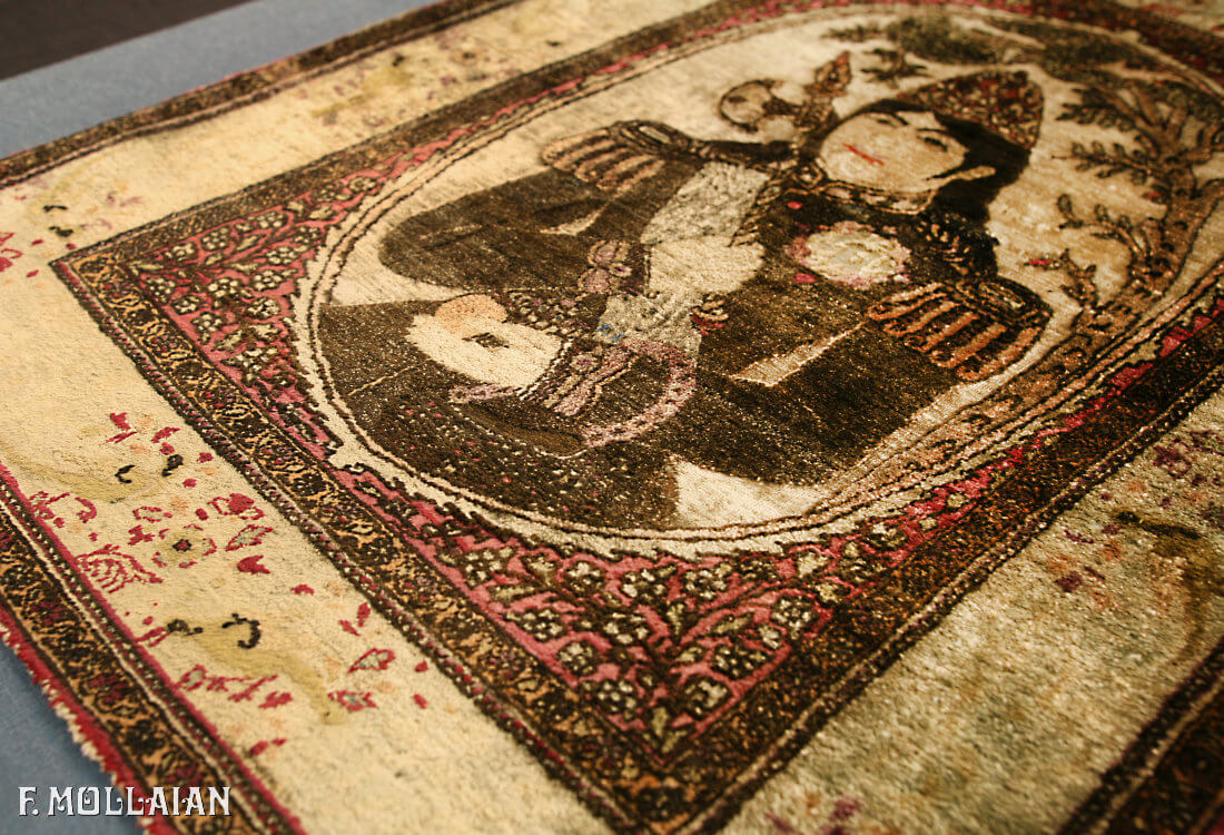 Tappeto Figurativo Persiano Antico Kashan Mohtasham Seta n°:42377755