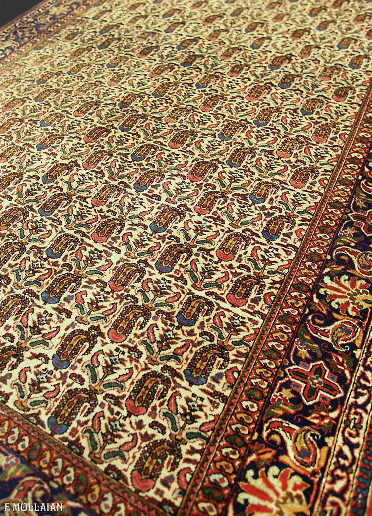 Alfombra Kashan Kurk persa antigua de campo beige y «Boteh Design» n°:75454869