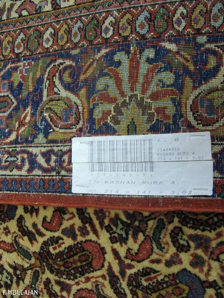 Alfombra Kashan Kurk persa antigua de campo beige y «Boteh Design» n°:75454869