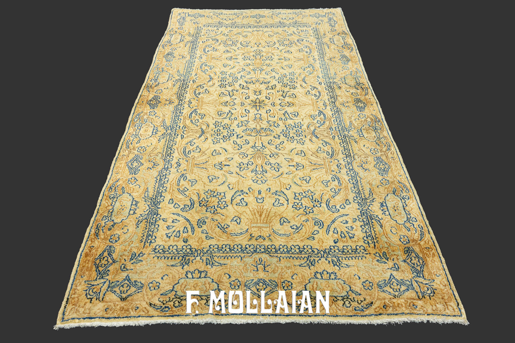 Antique Persian Kerman Hand-Knotted Cream-Beige Color Field Rug n°:53203907