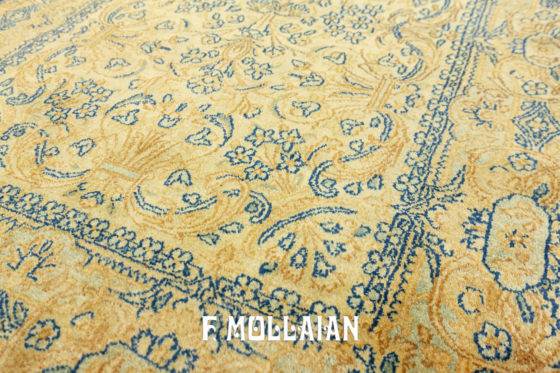Antique Persian Kerman Hand-Knotted Cream-Beige Color Field Rug n°:53203907