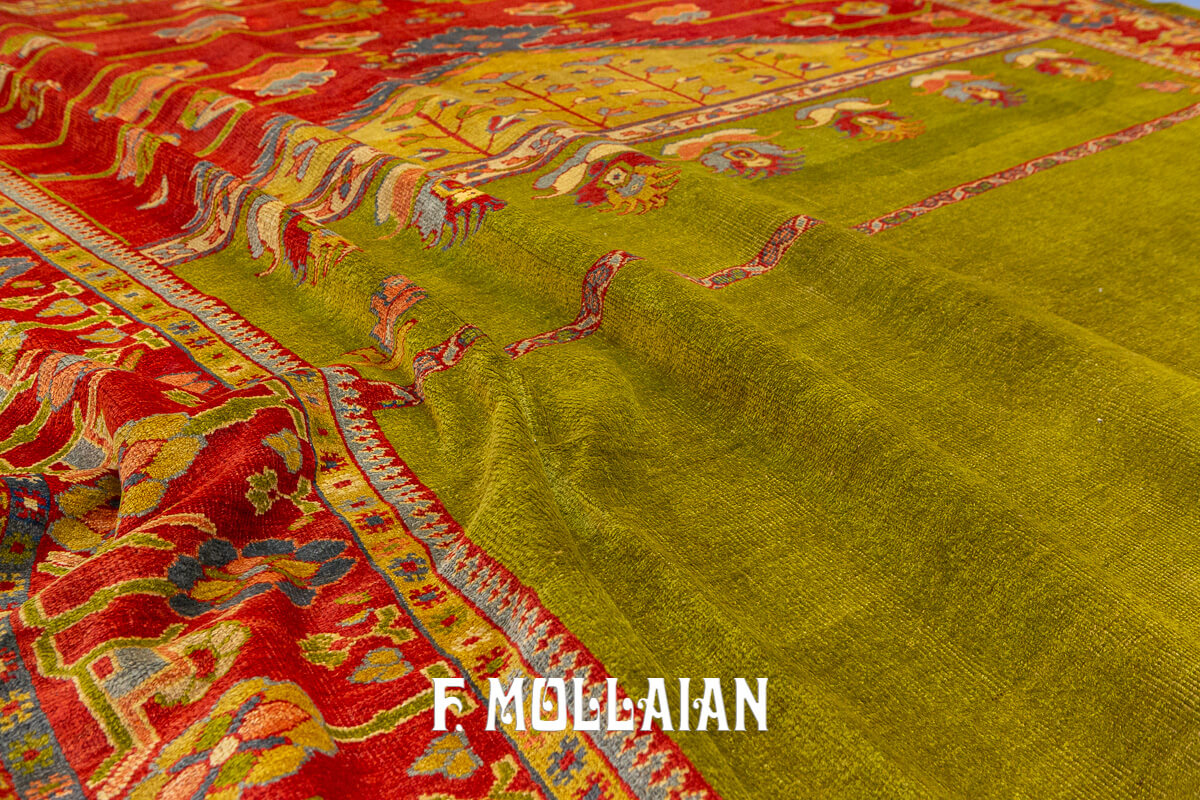 Mahal Zigler Carpet with Rare Open-Field Prayer Design and Green Wool n°:54329528