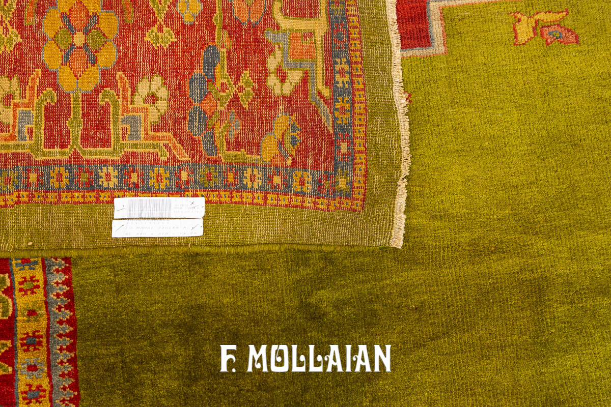 Mahal Zigler Carpet with Rare Open-Field Prayer Design and Green Wool n°:54329528