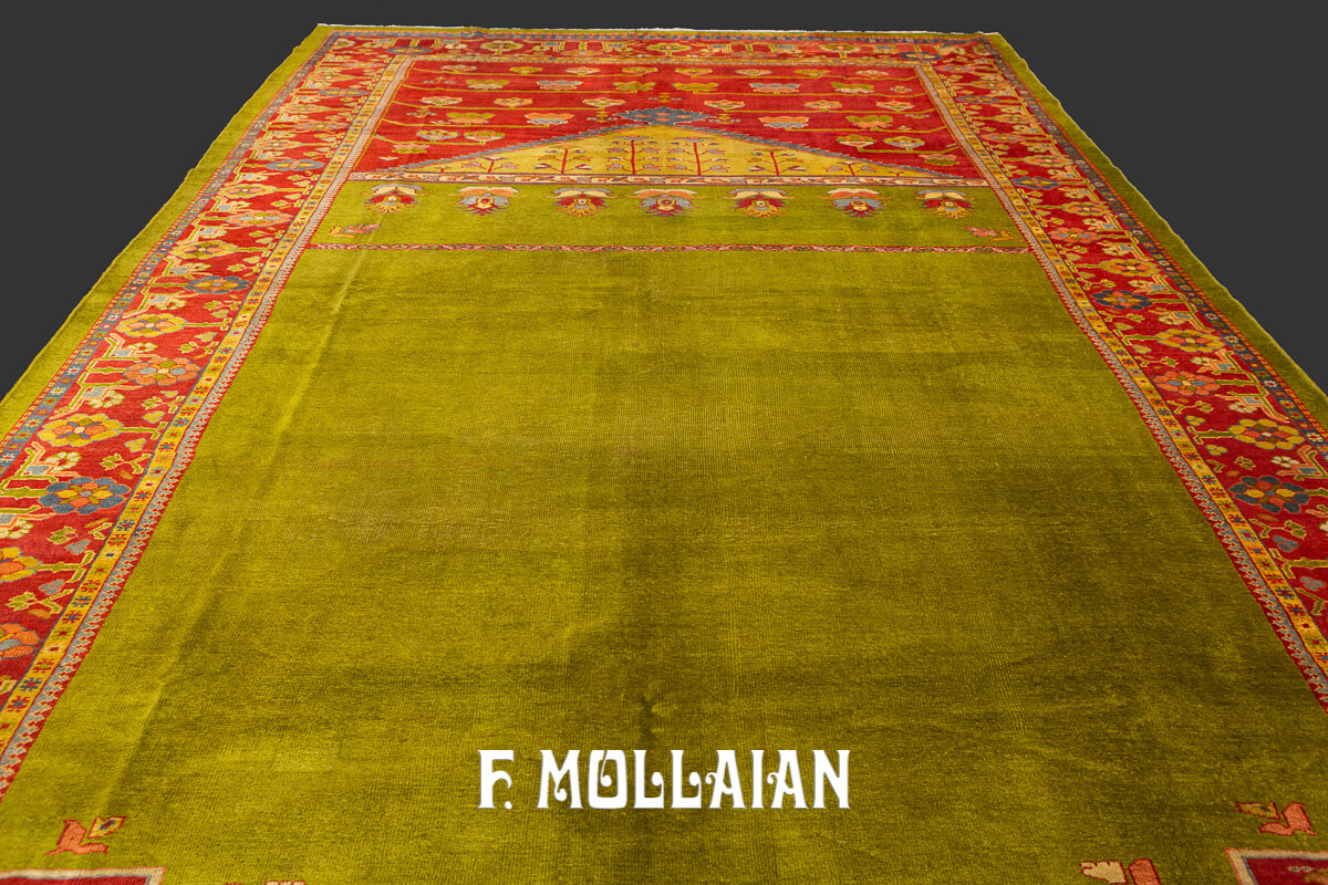Mahal Zigler Carpet with Rare Open-Field Prayer Design and Green Wool n°:54329528