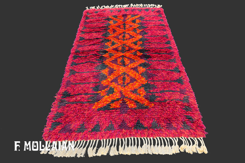 Tapis Rya Suédois Vintage Rouge n°:90215146