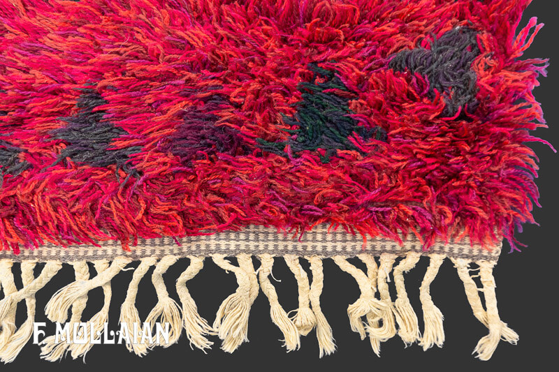 Tapis Rya Suédois Vintage Rouge n°:90215146