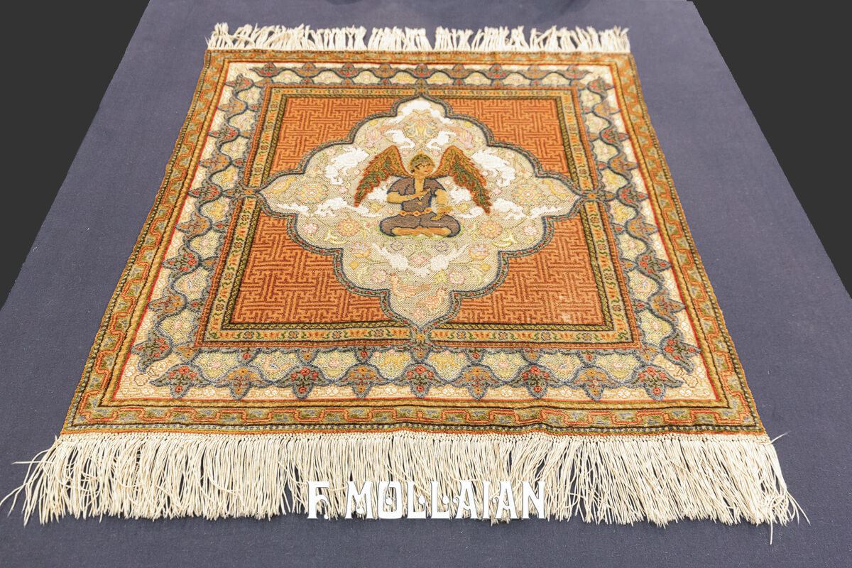 Qum Kapi Rug Angel Design Silk and Metal n°:101192