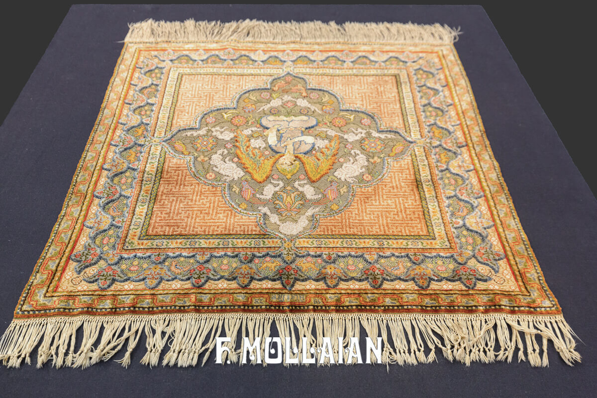 Qum Kapi Rug Angel Design Silk and Metal n°:101192