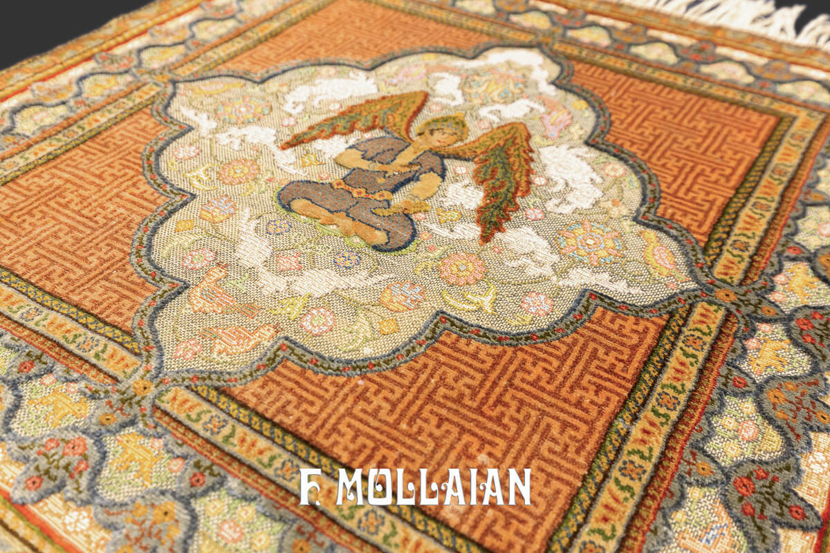 Qum Kapi Rug Angel Design Silk and Metal n°:101192