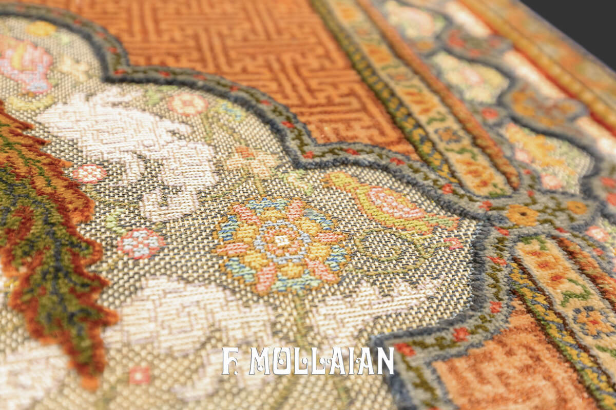 Qum Kapi Rug Angel Design Silk and Metal n°:101192