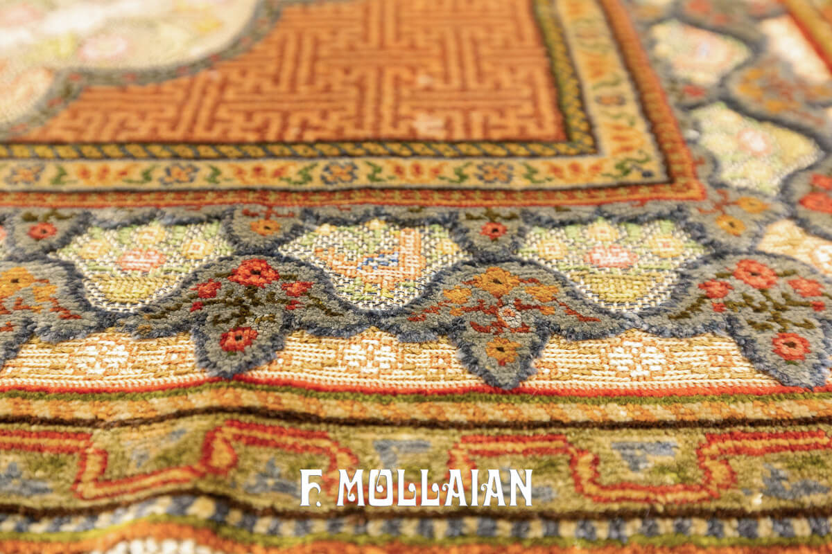 Qum Kapi Rug Angel Design Silk and Metal n°:101192