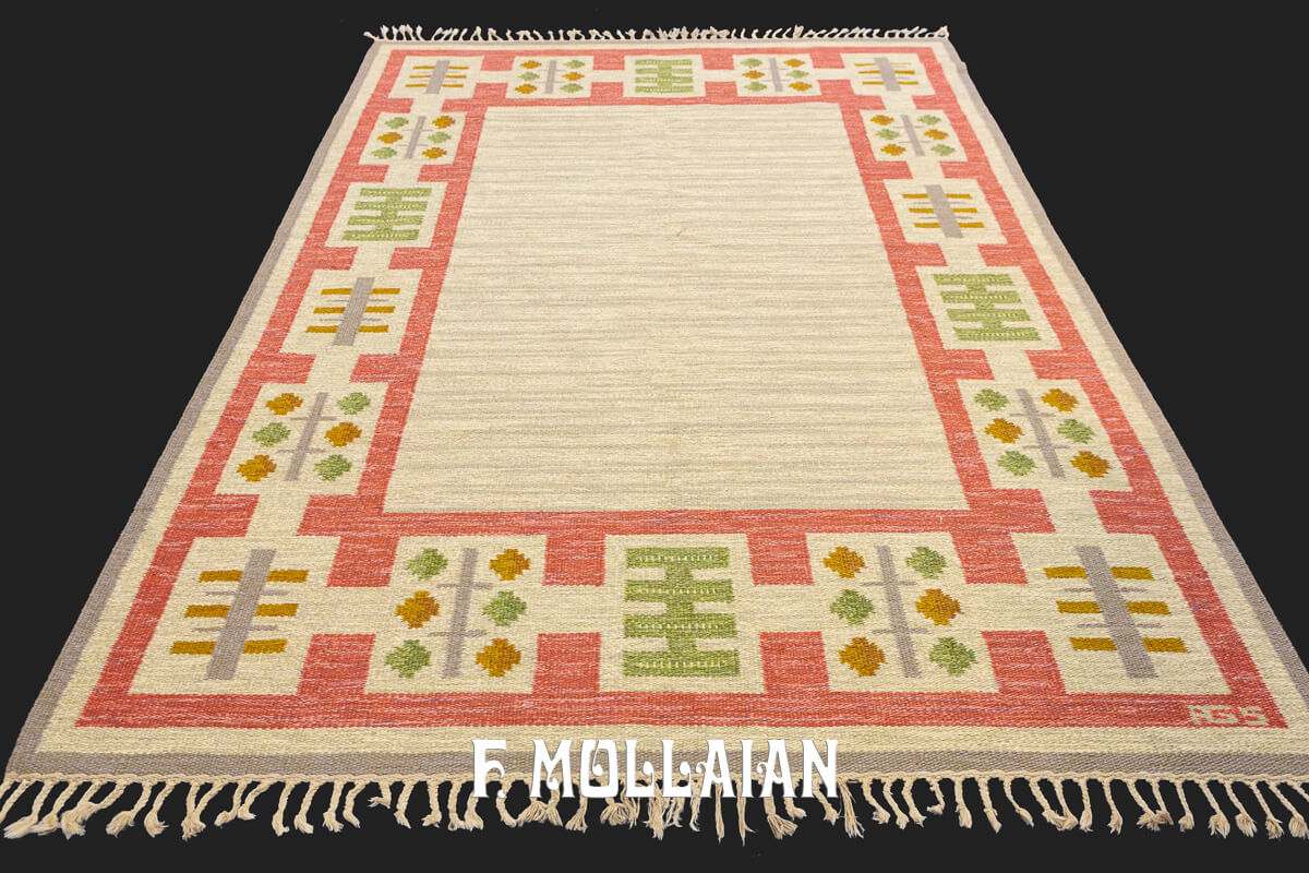 Tapis Scandinave Kilim Rollakan Beige/Rose n°:244398