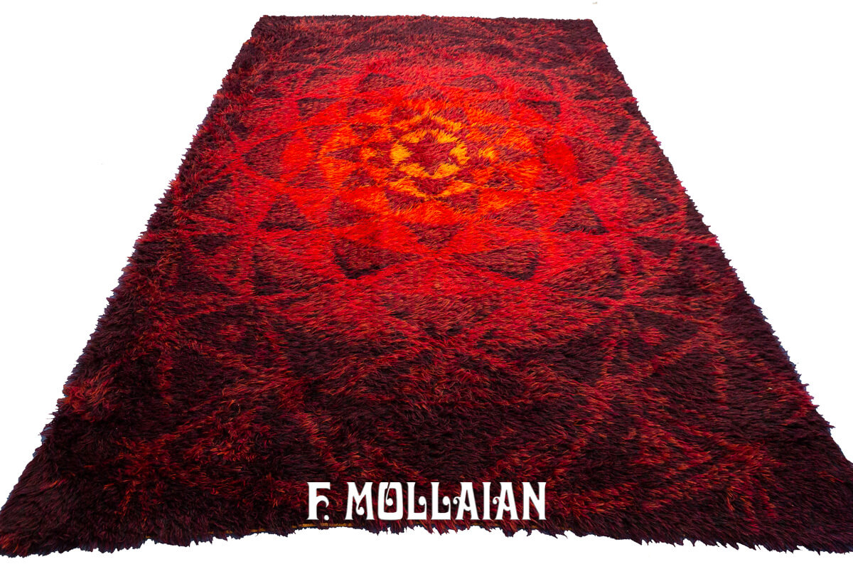 Rya Rug Swedish Abstract Red Color n°:916041