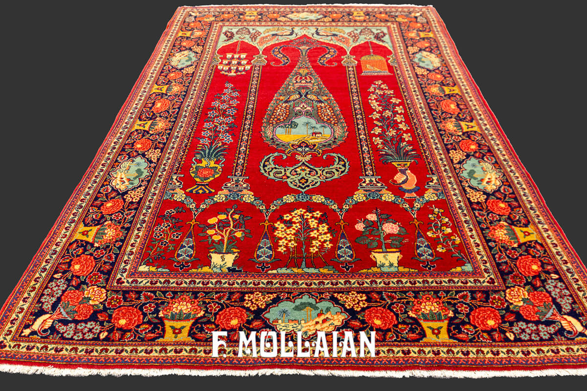 Kashan Dabir Carpet Red Prayer Field  n°:802543