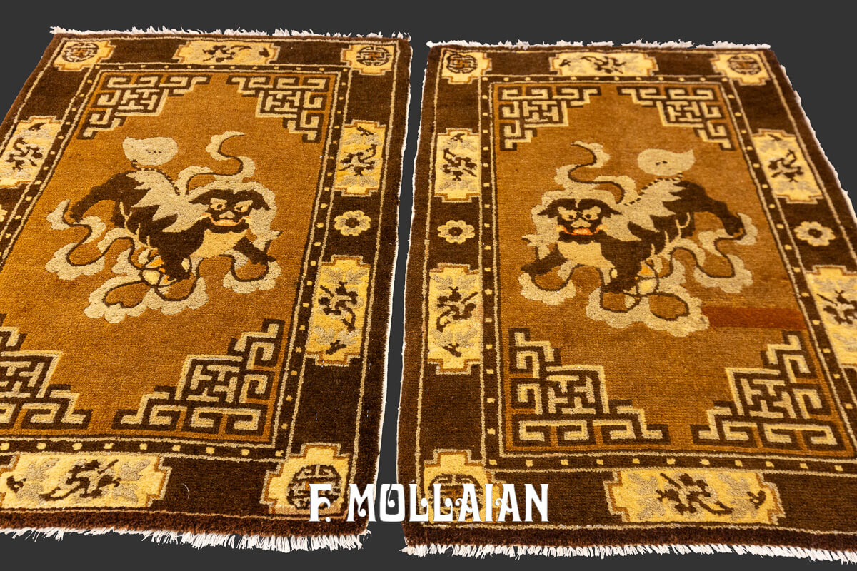 Antique Tibetan Rug Fu Dog Pair n°:190068-686359