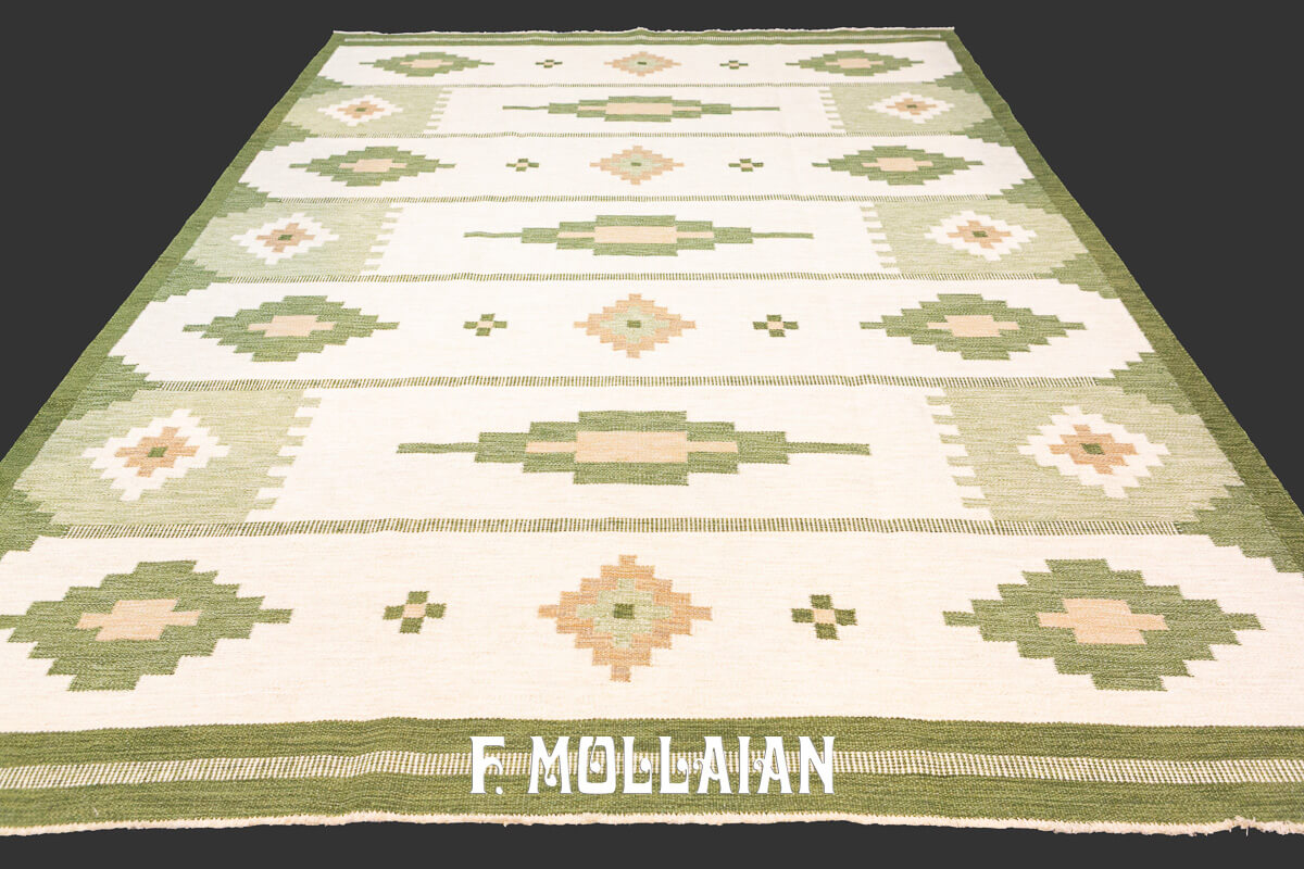 Swedish Kilim Rug, Green Border n°:678742