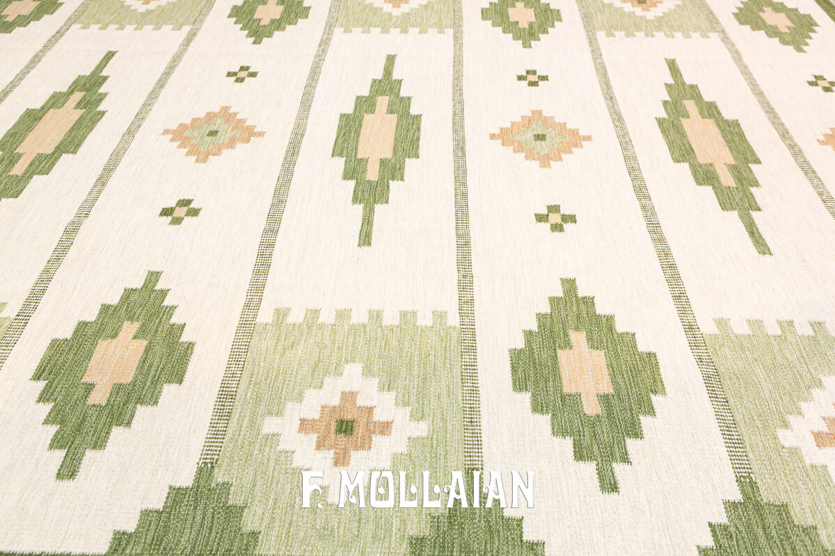 Swedish Kilim Rug, Green Border n°:678742