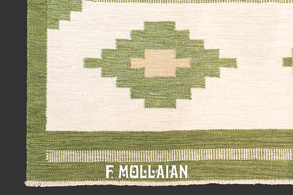 Swedish Kilim Rug, Green Border n°:678742