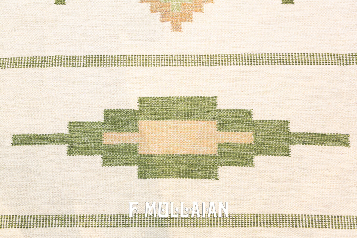 Swedish Kilim Rug, Green Border n°:678742