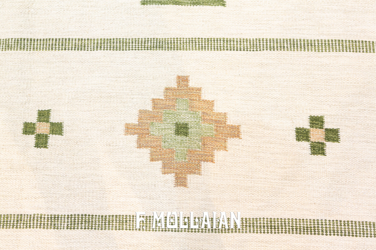 Swedish Kilim Rug, Green Border n°:678742