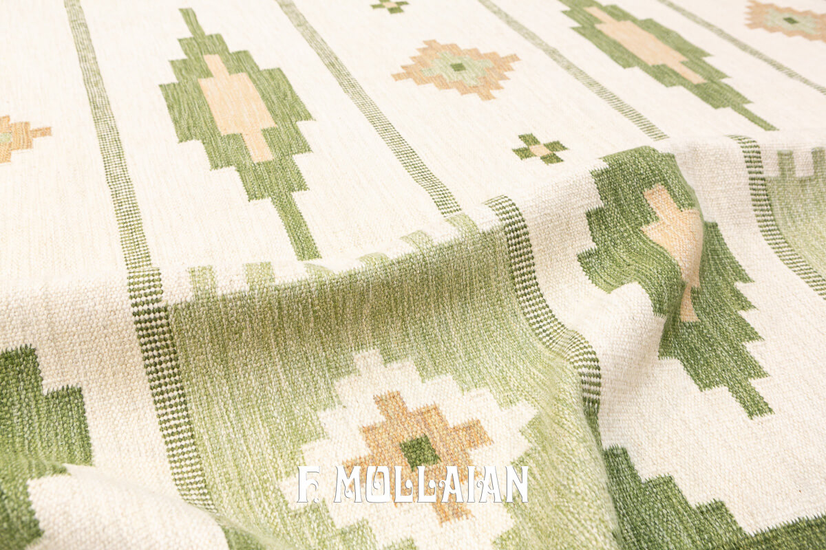 Swedish Kilim Rug, Green Border n°:678742