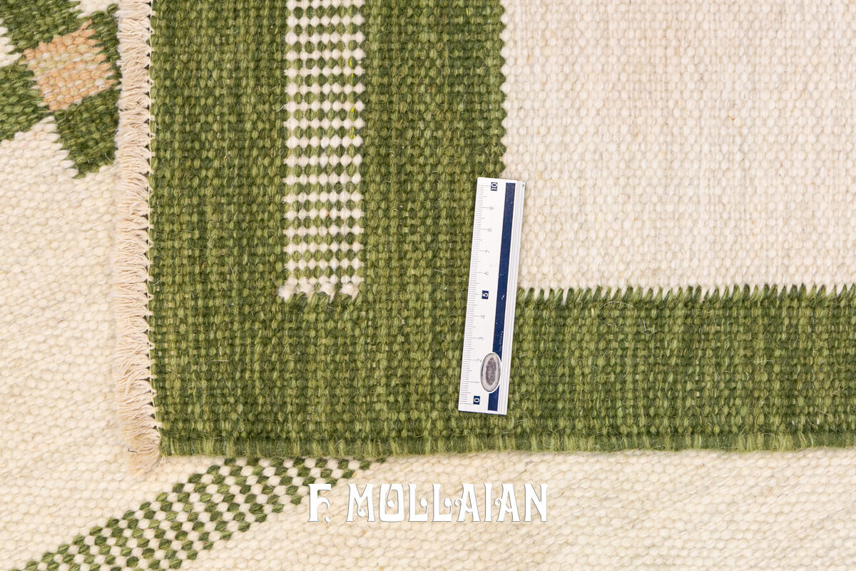 Swedish Kilim Rug, Green Border n°:678742