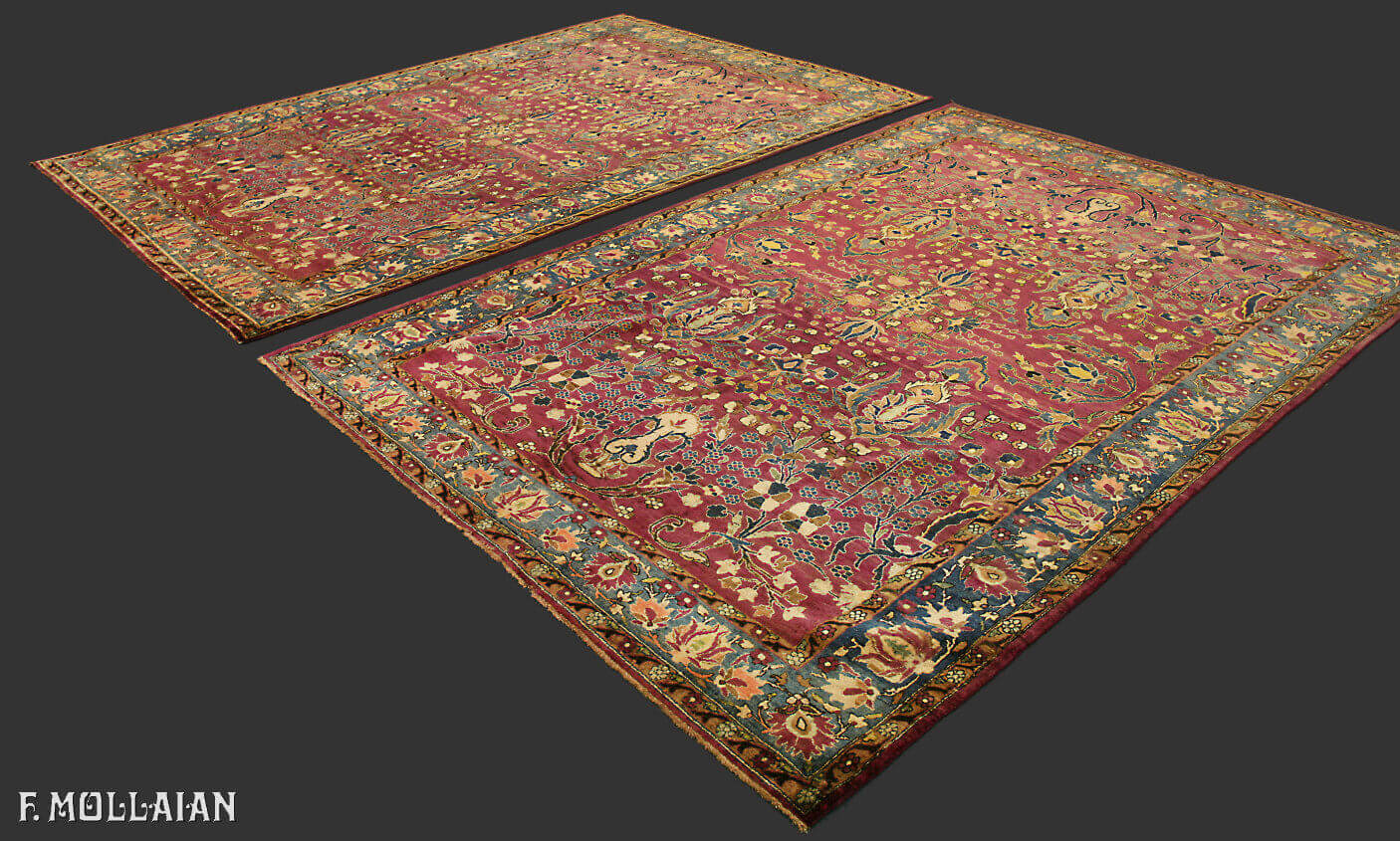 Antique Persian Kashan Silk, A Pair of Purple All-over floral Rugs n°:15489699