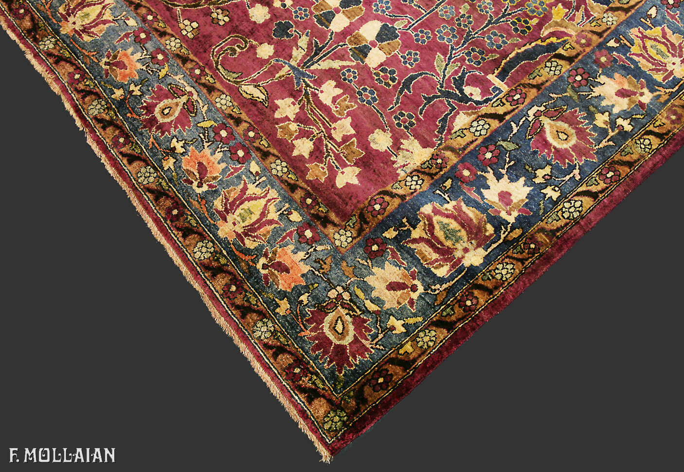 Antique Persian Kashan Silk, A Pair of Purple All-over floral Rugs n°:15489699