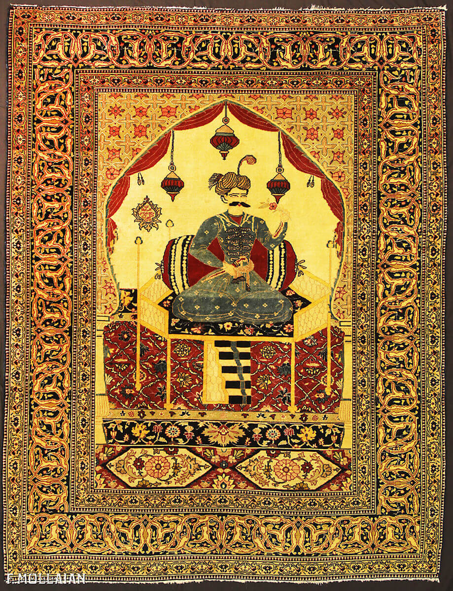 Pictorial “Shah Abbass” Antique Kashan Persian Rug n°:37843154